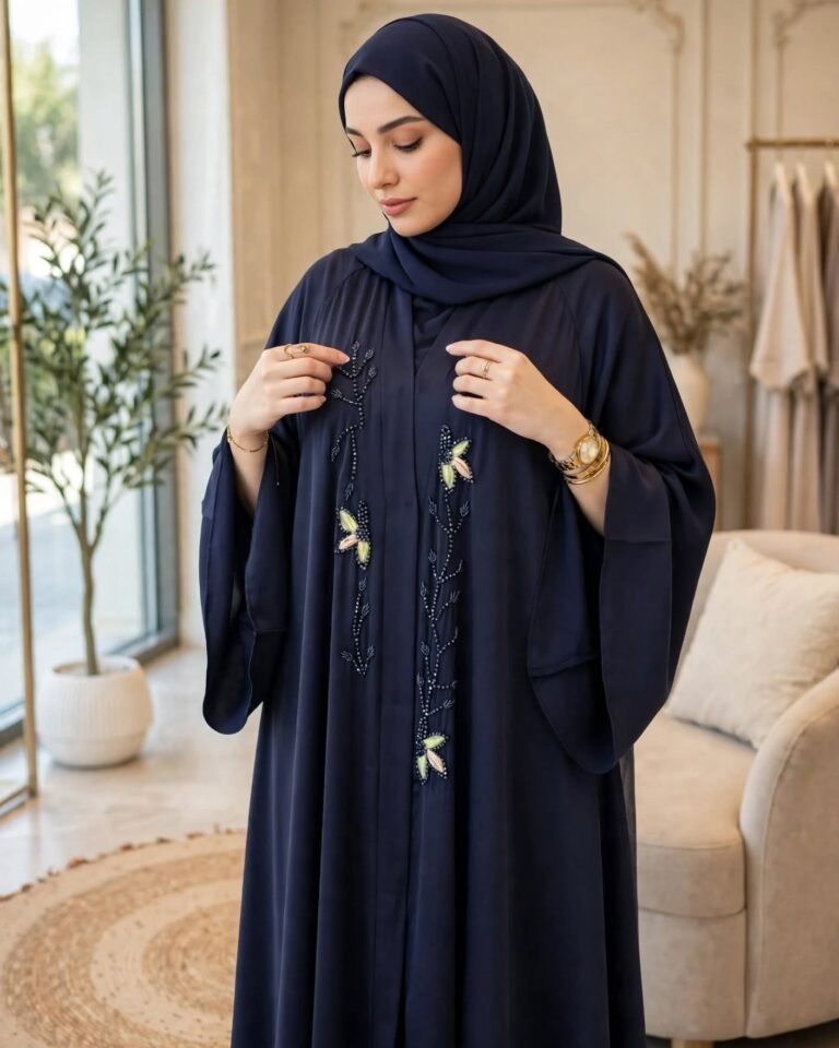 Midnight Navy Serenity Beaded Embellished Abaya Set