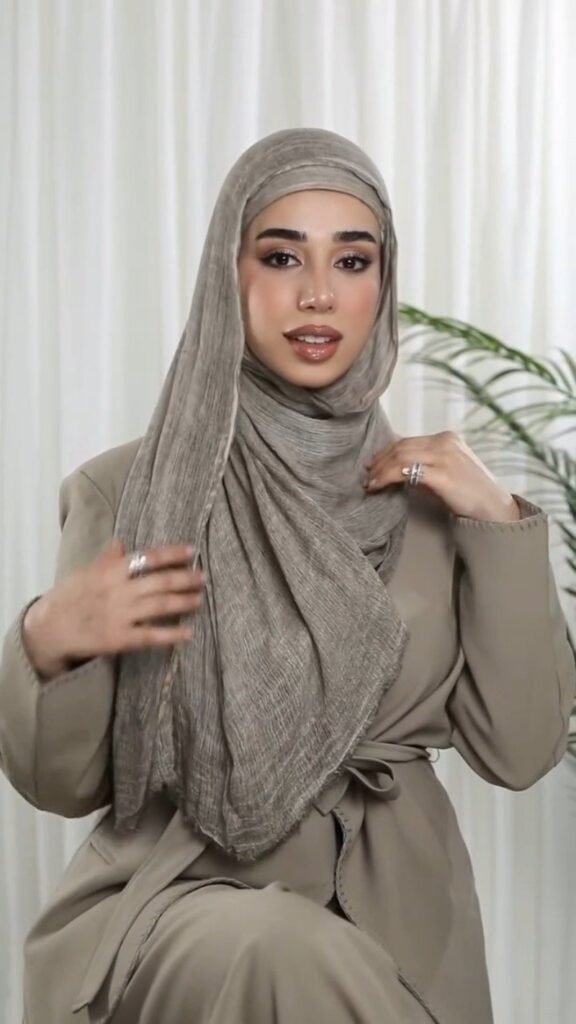 Minimalist Taupe Co-ord Set with Textured Hijab – Available in One Colour - Photo 1