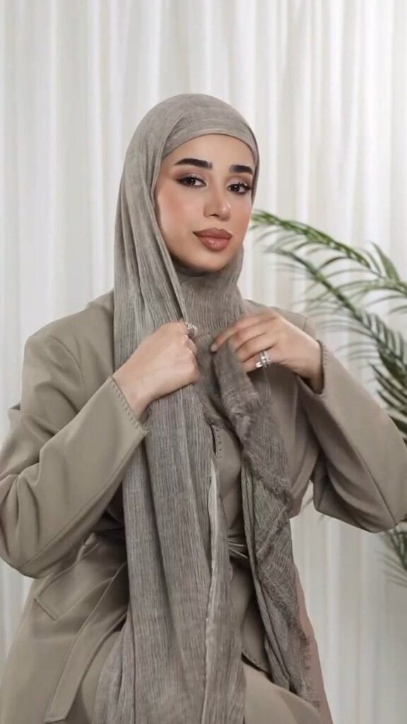 Minimalist Taupe Co-ord Set with Textured Hijab – Available in One Colour - Photo 2
